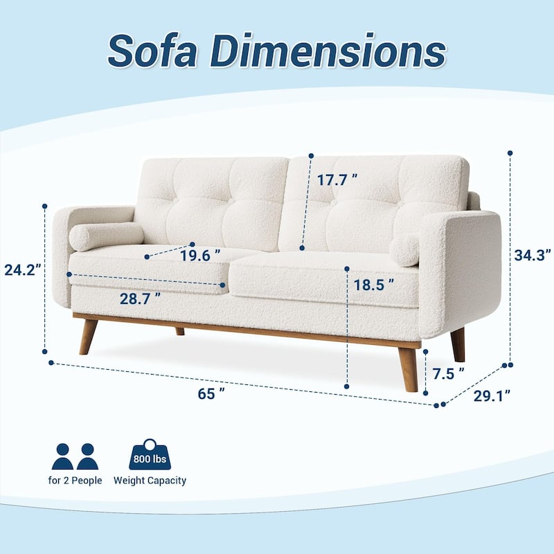 65" Loveseat Sofa, Mid Century Modern Couch Comfy Love Seat Couches for Living Room