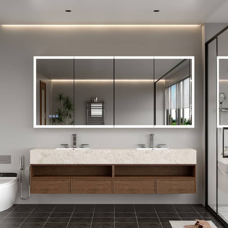 Modland 48–96 Inch LED Lighted Medicine Cabinet with Mirror, Large Bathroom Mirror Cabinet with Lights, Adjustable Shelves