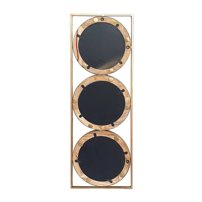 3 Mirror Piece Wall Mirror in Gold Rectangular Frame - Brown