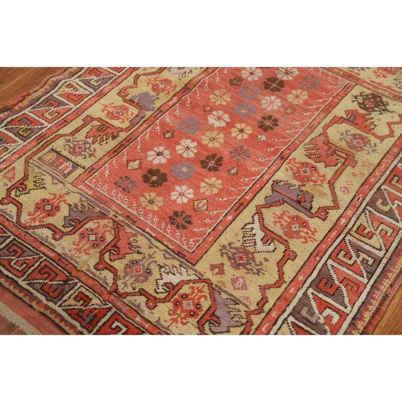Pre-1900 Antique Vegetable Dye Oushak Turkish Wool Carpet - 4'1"x 5'5"