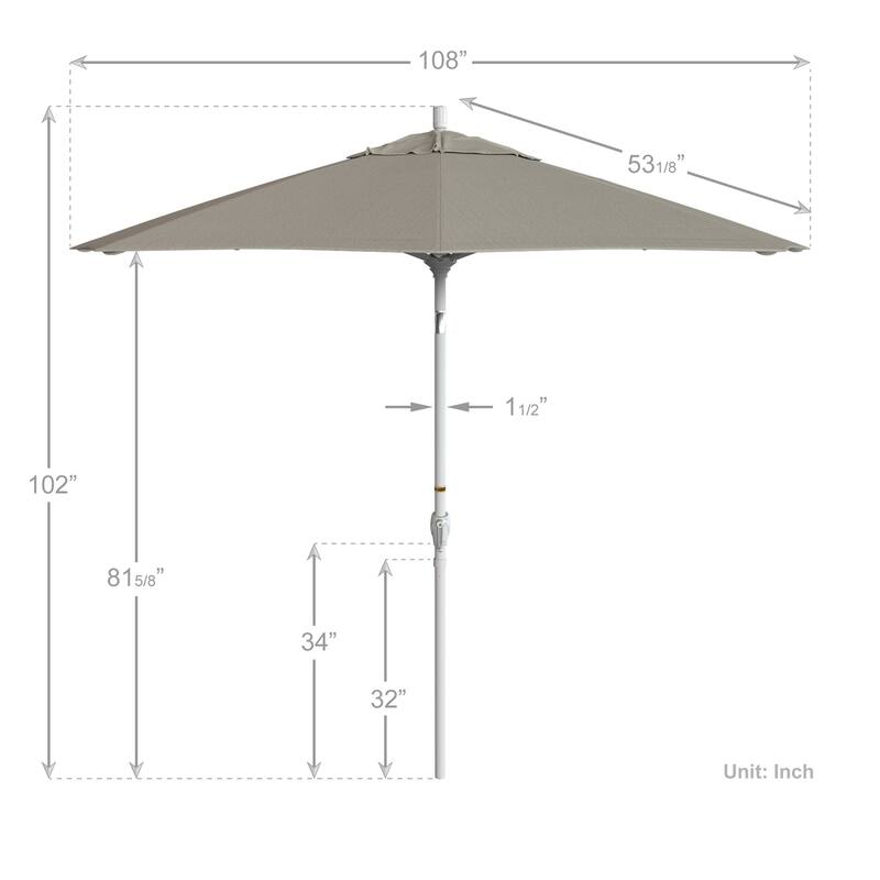 California Umbrella 9' Round Crank Lift Push Button Tilt White Aluminum Patio Umbrella with Olefin Royal Blue Fabric