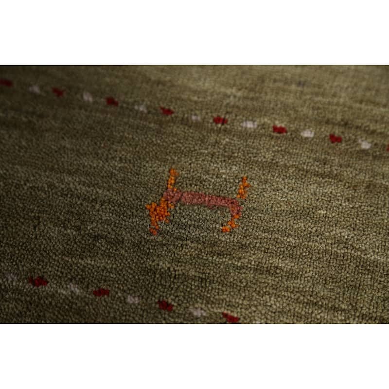 Green Gabbeh Indian Area Rug Handmade Tribal Modern Wool Carpet - 5'1" x 7'7"