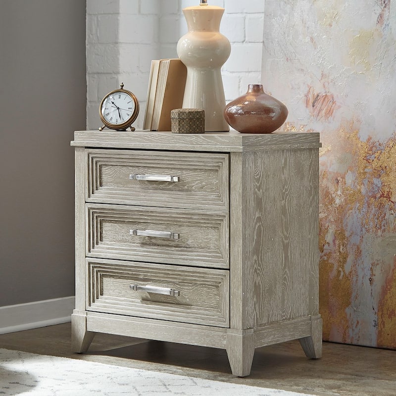 Belmar Washed Taupe & Silver Champagne 3 Drawer Night Stand - 3-drawer