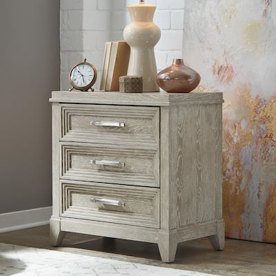 Belmar Washed Taupe & Silver Champagne 3 Drawer Night Stand