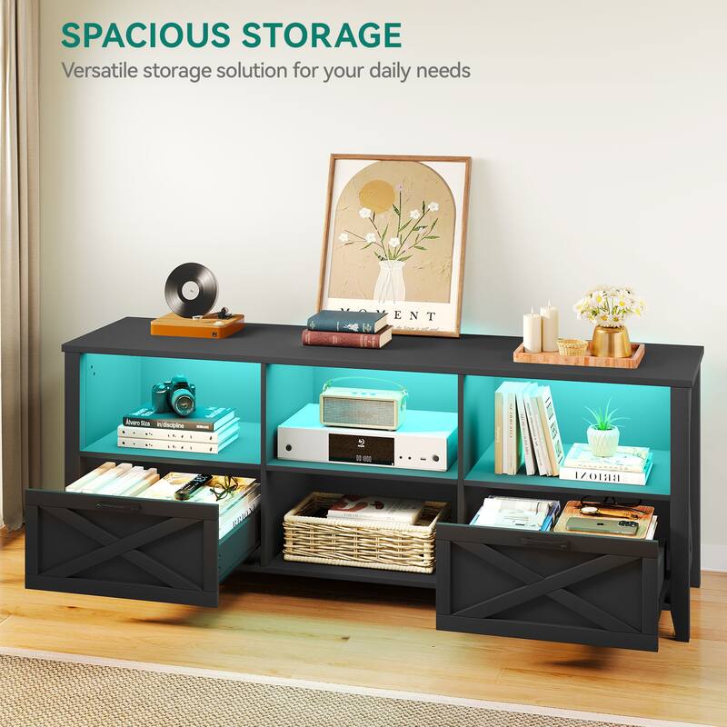 Moasis 71" Farmhouse TV Stand Classical Wooden Cabinet Media Console for TVs up to 80" - 70.7"L x 15.7"W x 24.8"H