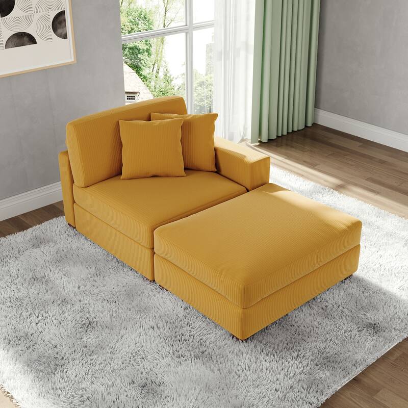 Corduroy Chaise Lounge Sofa with Ottoman for Living Room