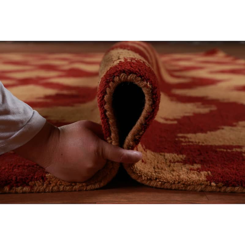 Hand Knotted Oriental 100% Wool Carpet Modern Geometric Oranges & Rust Moroccan Area Rug - 11' 8'' X 8' 10''