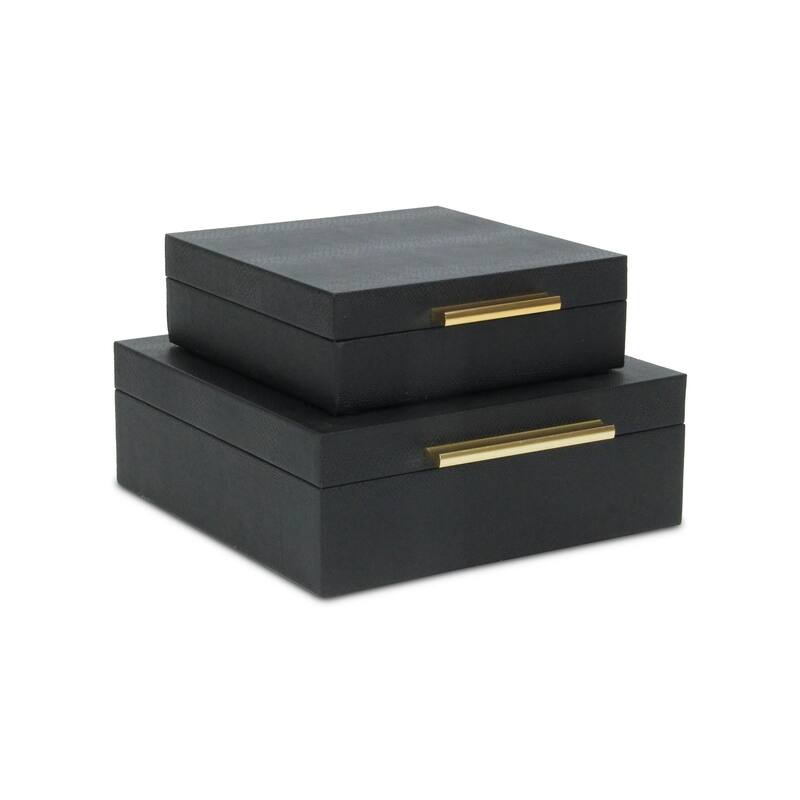 Faux Snakeskin Decorative Boxes - 10.5" - Black and Gold - Set of 2