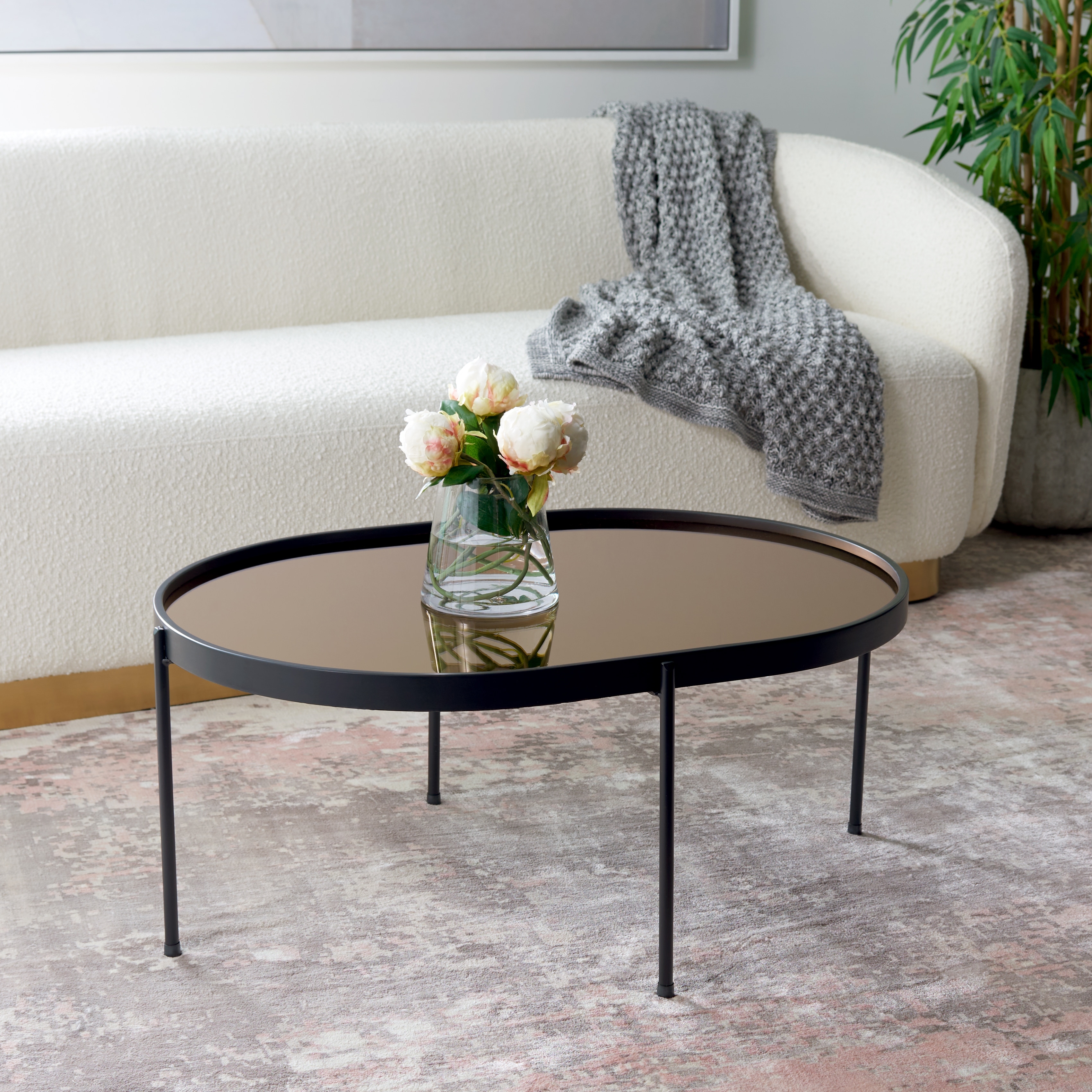 SAFAVIEH Emmerich Mirrored Oval Coffee Table 32 in. W x 23 in. D x 14 in.  H Bed Bath  Beyond 36978220