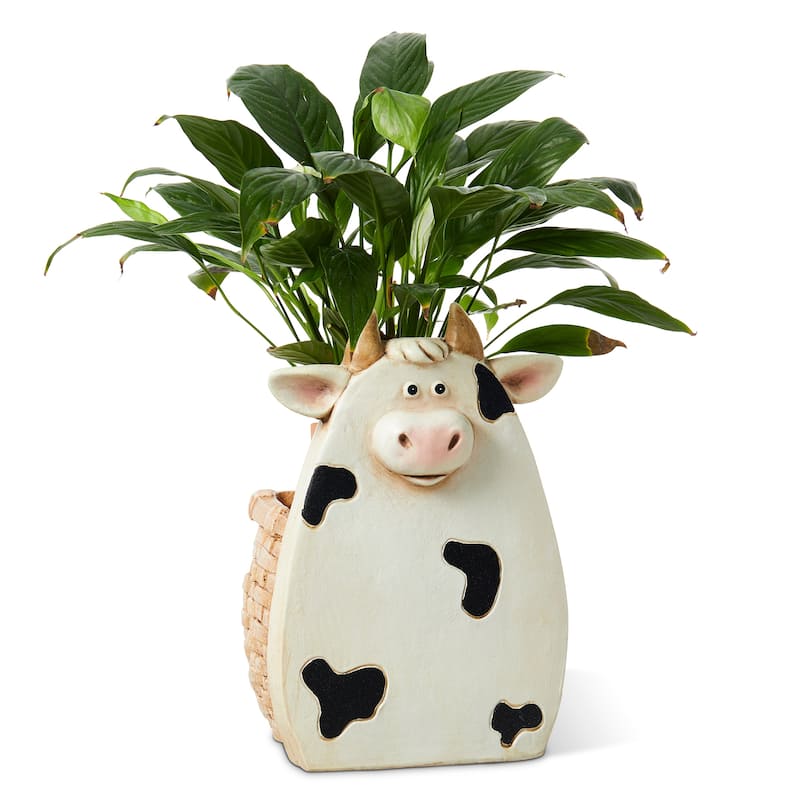 Glitzhome 13"H MGO Cute Sheep Cow Shape Statue Planter Pot Gift