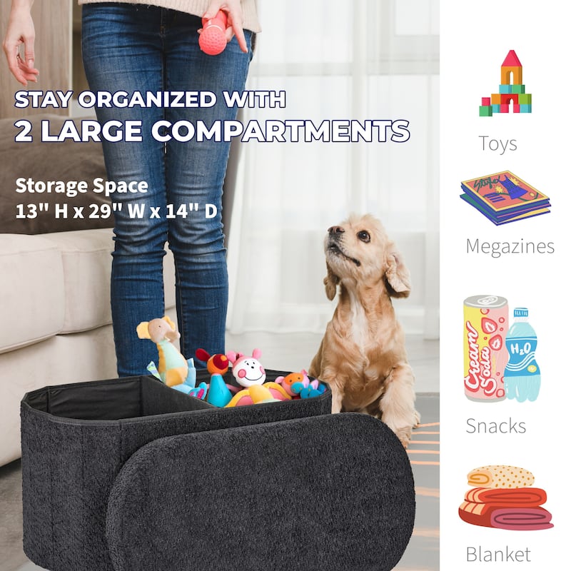 Aria Home Esme Black Boucle Storage Ottoman Bench Multifunctional