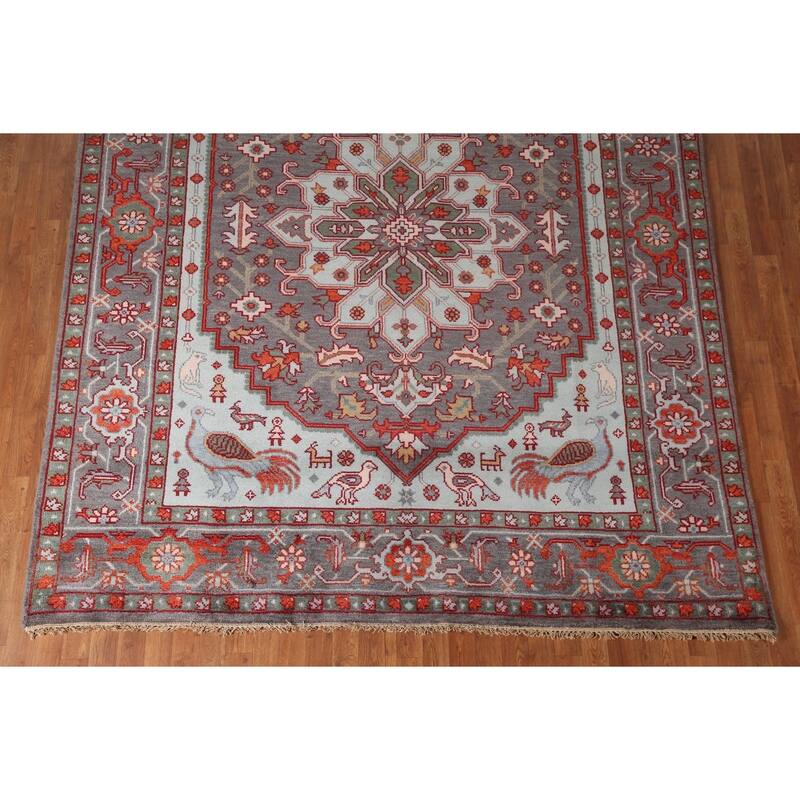 Animal Pictorial Heriz Serapi Oriental Area Rug Handmade Wool Carpet - 7'10" x 9'8"