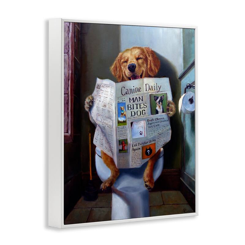 Stupell Dog Reading the Newspaper On Toilet Funny Painting Framed Wall Art