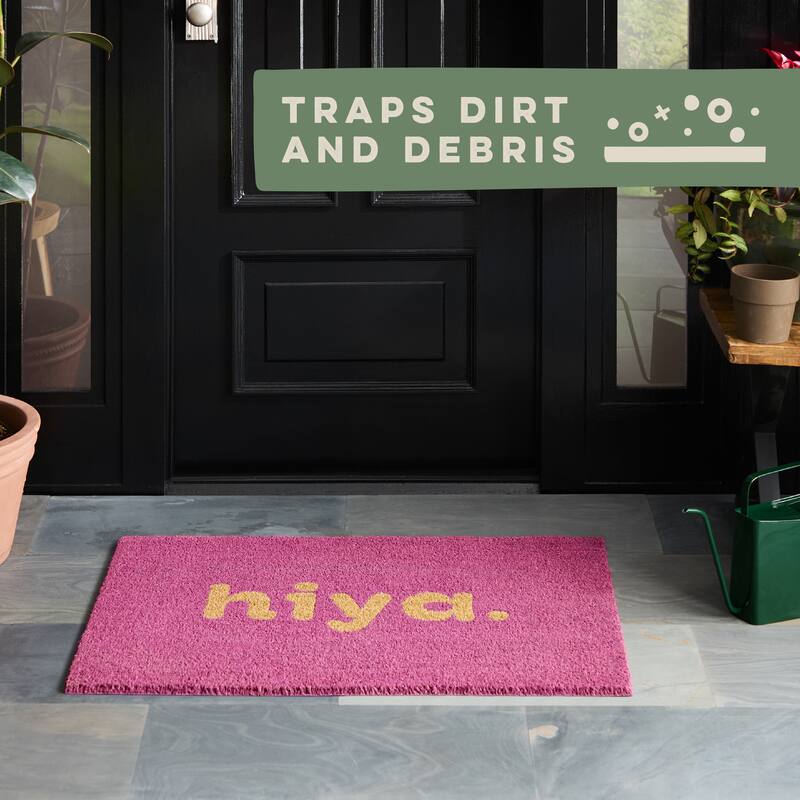 TOWN & COUNTRY TERRA Hiya Painted Welcome Outdoor Door Mat, Natural Coir Mat