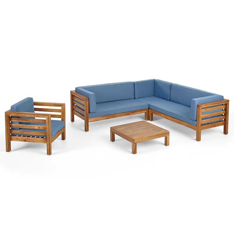 Oana Outdoor 6-seat Acacia Sectional Sofa / Club Chair Set by Christopher Knight Home