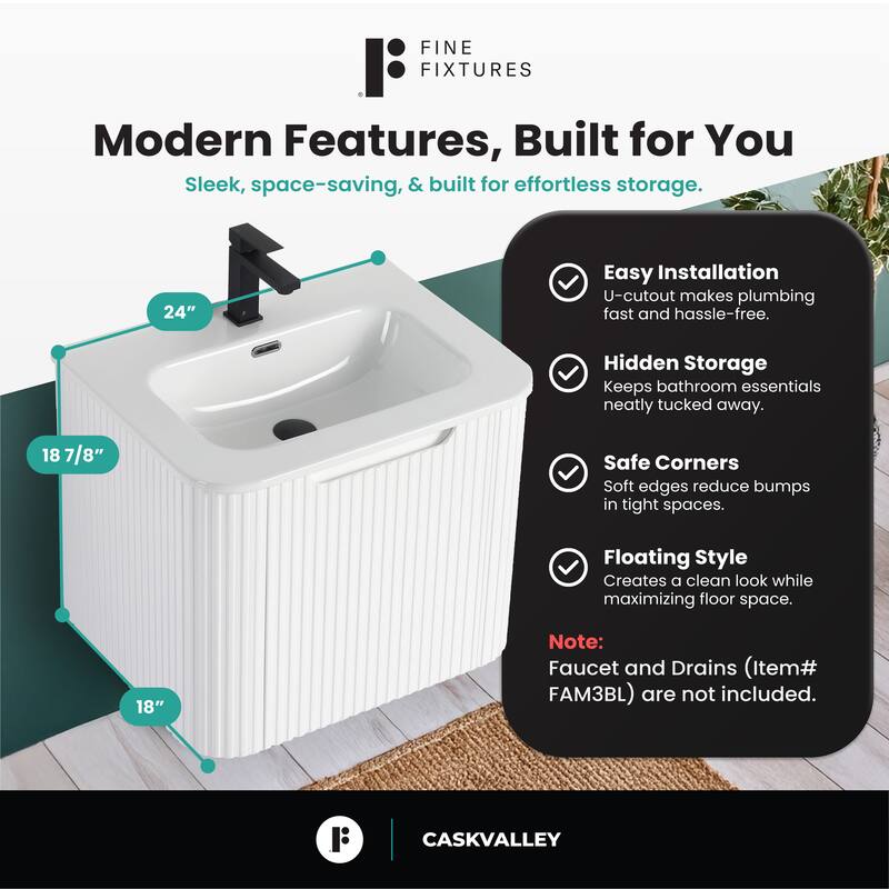 Caskvalley Modern Bathroom Vanity with Straight Fluted Design - Sink Included