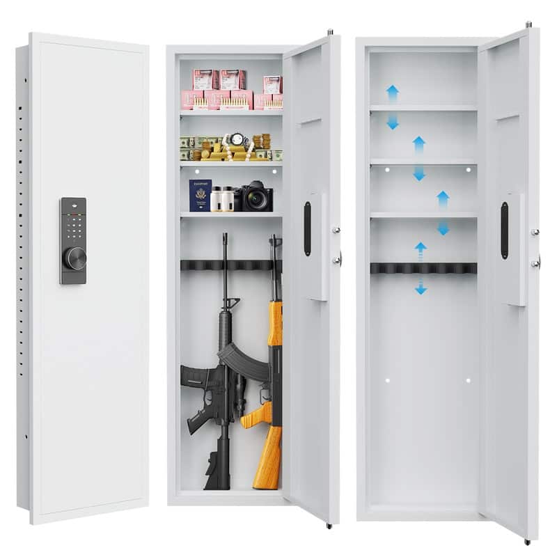 53" Password Touch Panel In-Wall Safe, Hidden Wall Gun Safe for Rifles with Adjustable Shelves