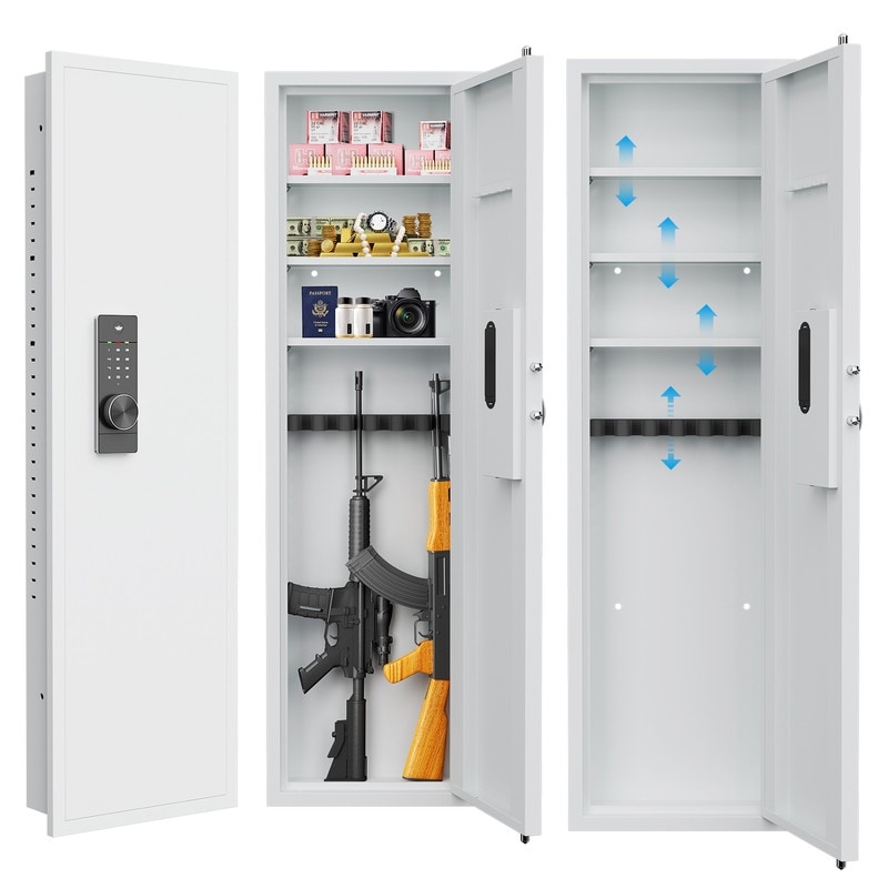53" Password Touch Panel In-Wall Safe, Hidden Wall Gun Safe for Rifles with Adjustable Shelves