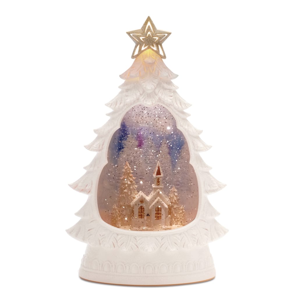12" LED Snow Globe with Church Scene and 6 Hours Timer Function USB Powered for Christmas Table Decor - 7.75”L x 3.75”W x 12”H