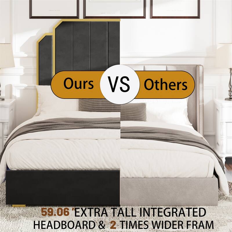 Queen Size Upholstered Platform Bed with 4 Drawers and Legs