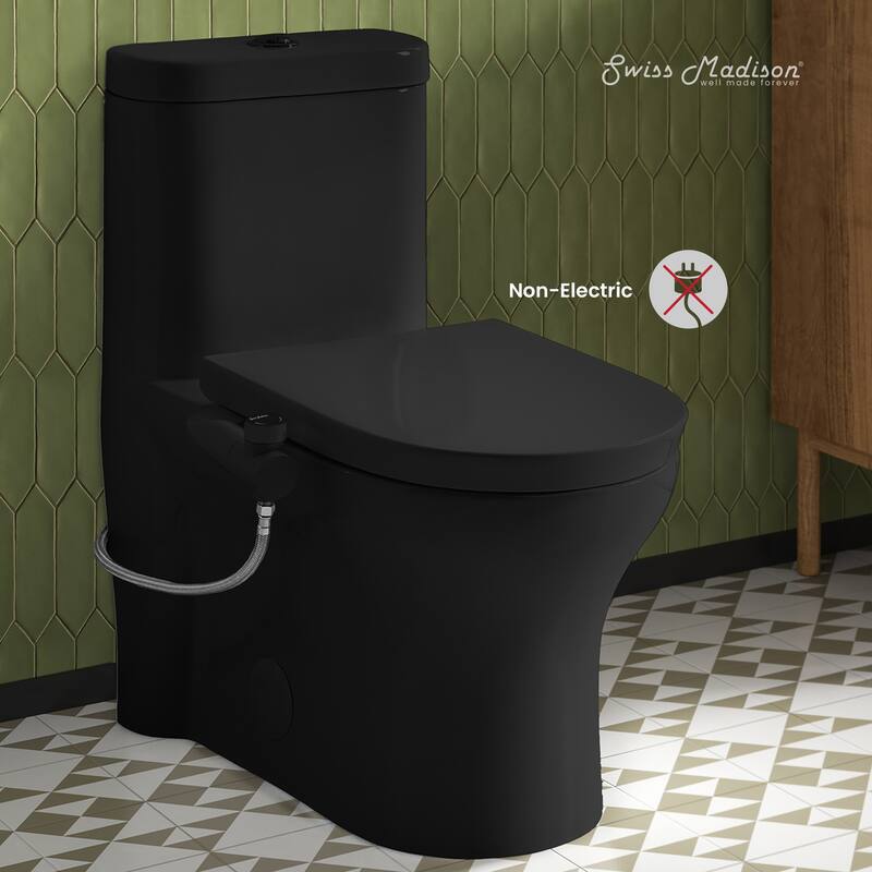 Aqua Non-Electric Bidet Toilet Attachment In Matte Black With Black Knob