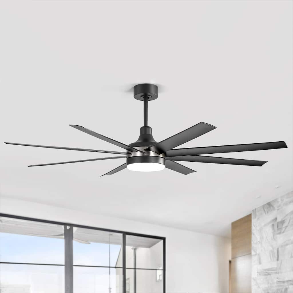 65 Inch Black Large Ceiling Fan with Light Remote(8-Blade)