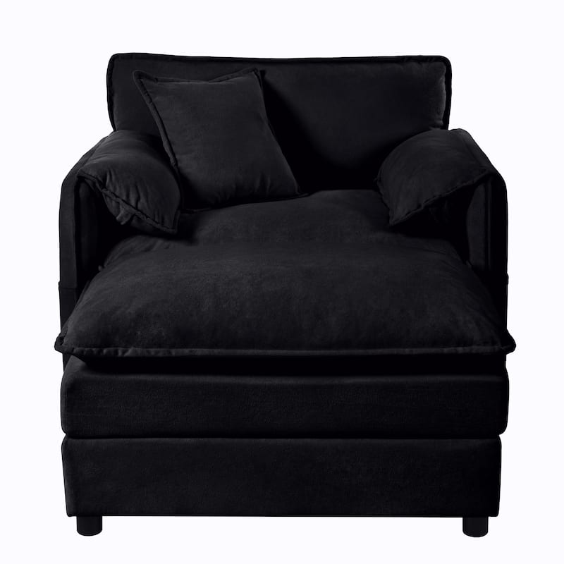 57.48" Oversized Recliner Chair with Ottoman - Black Chenille Indoor Lounge Chair, DIY Combination