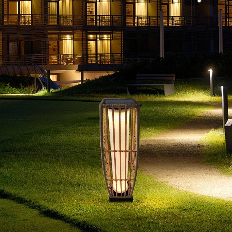Solar Floor Lantern Outdoor Wicker Rattan Patio Light Vertical 7"x27"