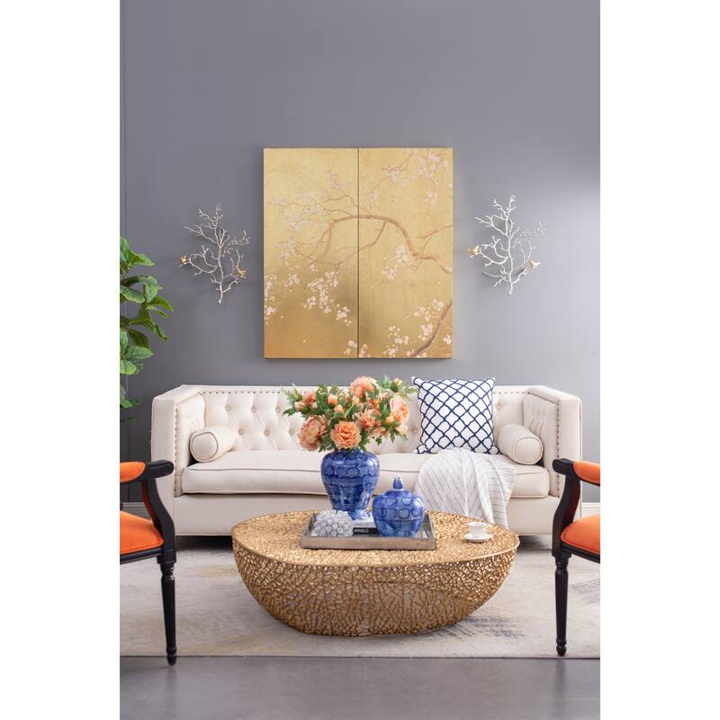 Modern Metal Branch Wall Decor Set of 2 with Bird Accents, for Living Room Office and Entryway Decor