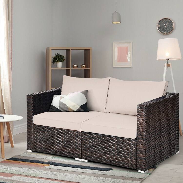 2PCS Patio Rattan Sectional Conversation Sofa Set - 29.5" x 29.5" x 25.5" (L x W x H)