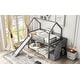 preview thumbnail 5 of 7, Gray Twin over Twin House Bunk Bed with Convertible Slide, Storage Staircase