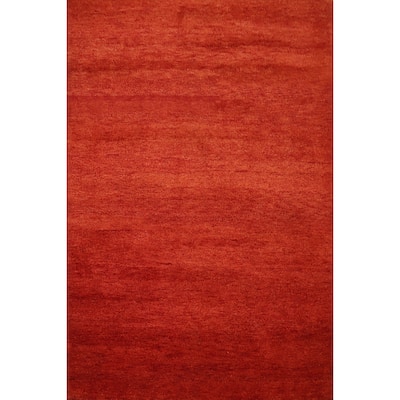 Hand Knotted Oriental 100% Wool Carpet Modern Solid Oranges & Rust Gabbeh Area Rug - 6' 5'' X 4' 11''