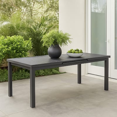 Meta 95 Inch Extendable Dining Table, Gray Aluminum Frame, Plank Style Top