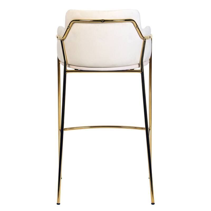 LeisureMod 40" Low-Back Velvet Upholstered Bar Stool with Gold Stainless-Steel Frame for Home Living Room Kitchen & Bar