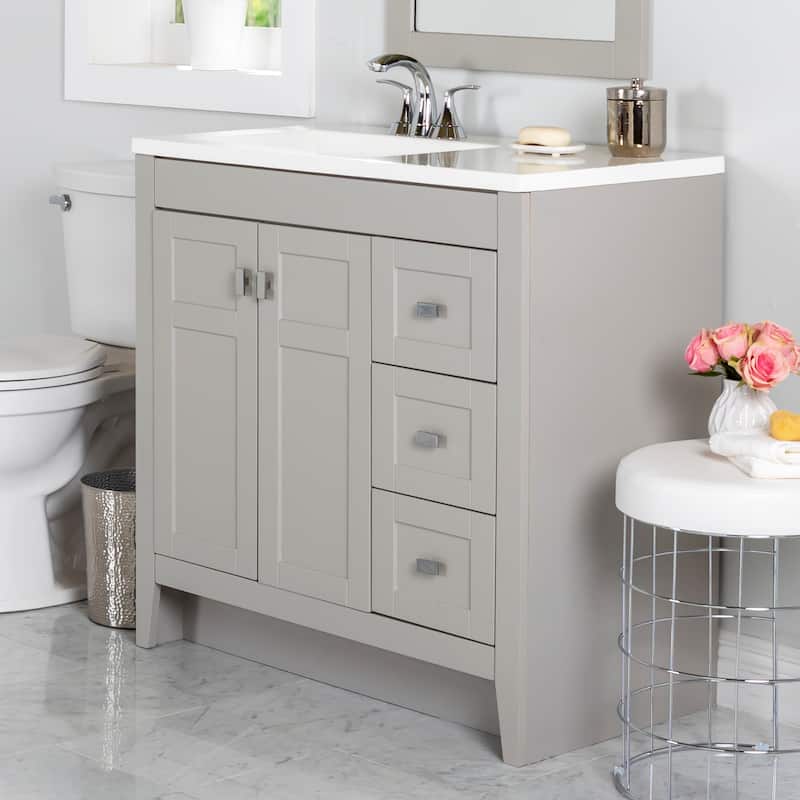 Spring Mill Cabinets Lonsdale 36.5" 2-Door Bathroom Vanity With 3 Drawers and White Sink Top - Gray