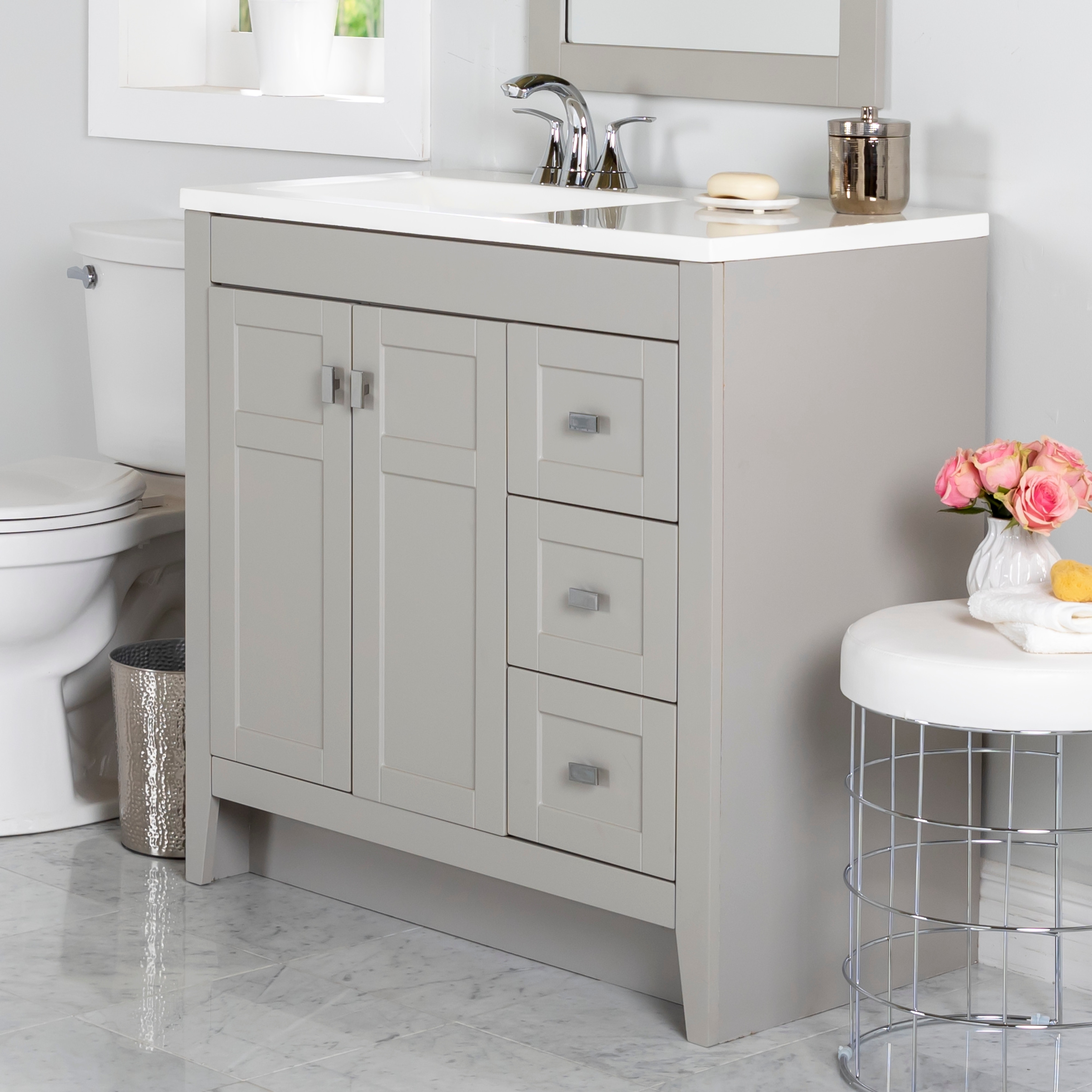 Spring Mill Cabinets Lonsdale 36.5" 2-Door Bathroom Vanity With 3 Drawers and White Sink Top - 36.5 in.