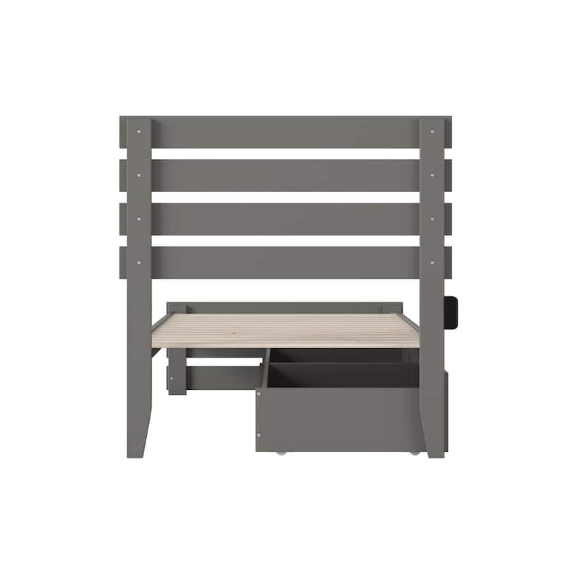 Asian Twin XL Bed with Footboard & USB Charger - Grey Platform Trundle Bed Frame