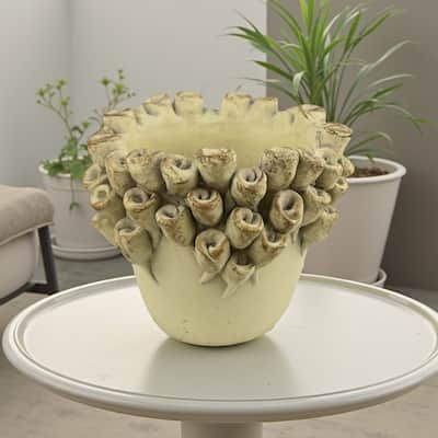 Accent Planter, Light Green Terracotta, Rose Shaped Design, 9 Inch