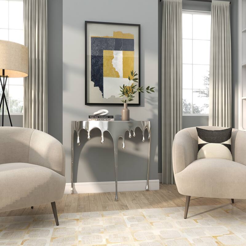 Aluminum Metal Accent, Console, and Coffee Table Collection with Drip Melting Design and Smoke Shaded Glass Top Multiple Colors