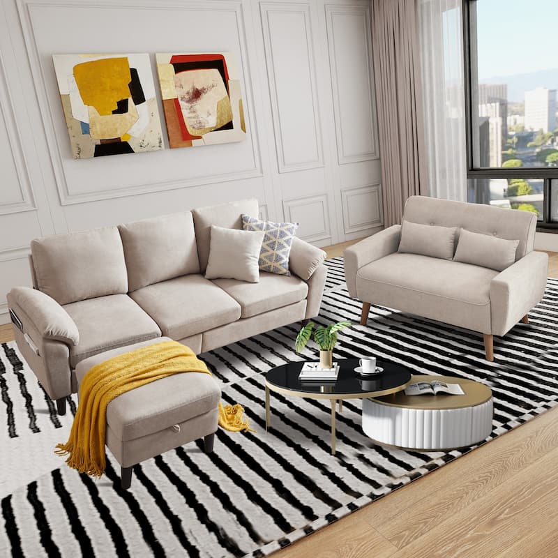 3 Piece Living Room Sets - Beige