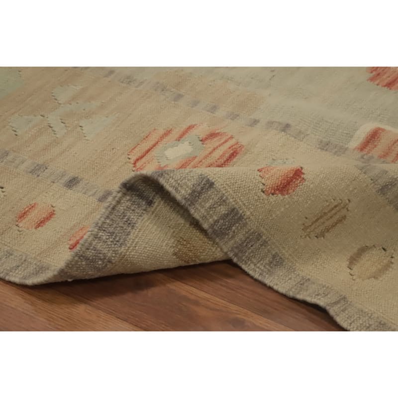 Hand Woven Oriental 100% Wool Carpet Southwestern Tribal Greys & Charcoal Kilim Area Rug - 9' 7'' X 6' 10''