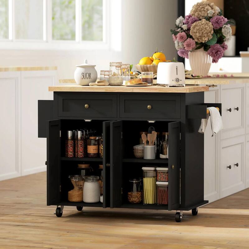 Modern Rolling Kitchen Island Cart with Spice Rack
