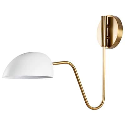 Trilby 1 Light Wall Sconce Matte White with Burnished Brass