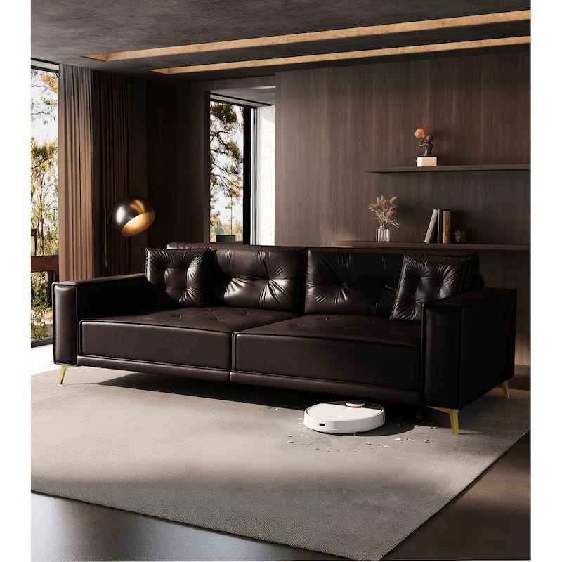 Oversized 3-in-1 Convertible Sofa Bed, 92.1" Faux Leather Square Arms Loveseat, Modern Pull-Out Sleeper Couch with Pillows