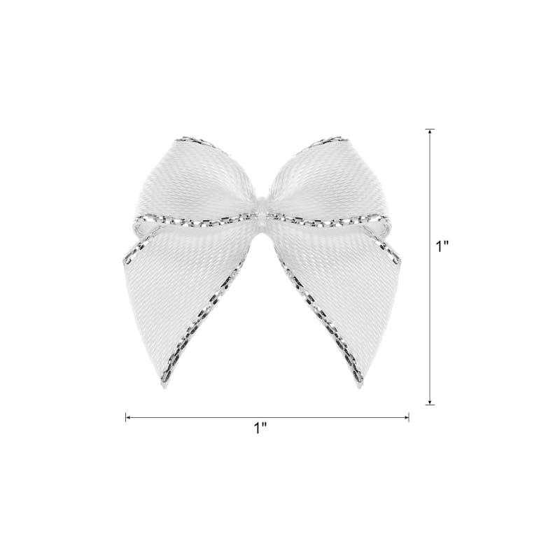 80Pcs Mini Silver Edge Ribbon Bow 1" Fabric Ribbon Bows - Silver