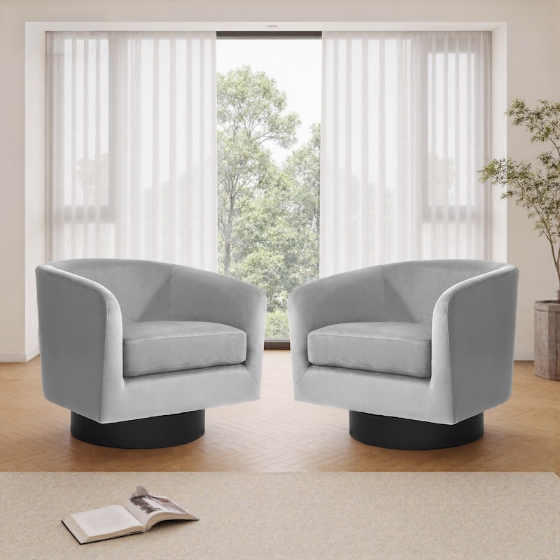 UIXE Set of 2 Swivel Barrel Accent Chair Velvet Armchair For Living Room - standard - Grey
