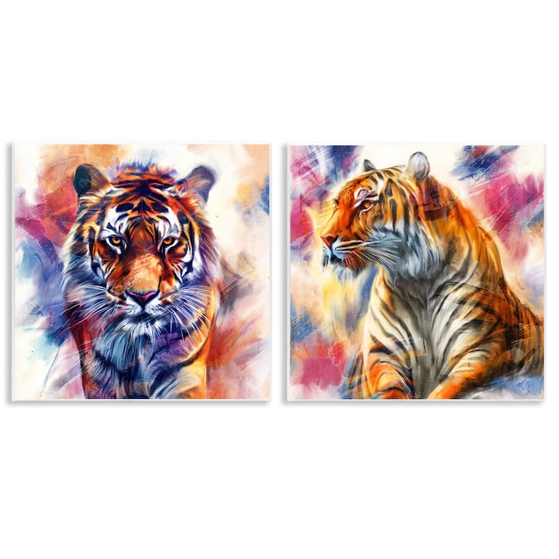 Stupell In The Wild Fierce Tiger Wall Plaque Art Design By Kim Allen (Set of 2) - 12 x 12