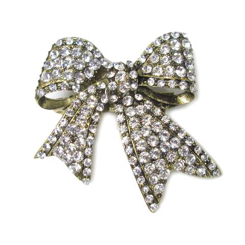Set of 2 Ribbon Bow Crystal Rhinestone Brooch Pin Decorative Accent Piece 2in - 2" H x 2" W x 0.5" DP - 2" H x 2" W x 0.5" DP