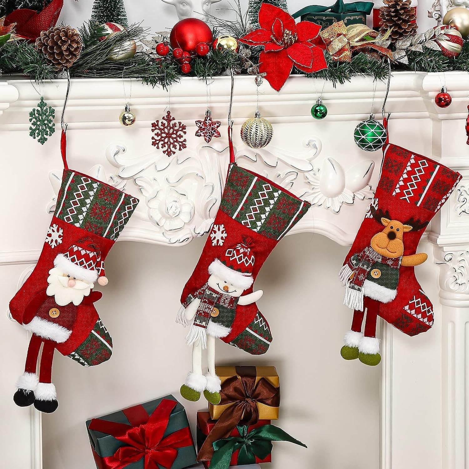 Christmas Stockings, 3 PCS Burlap Christmas Stockings, Santa