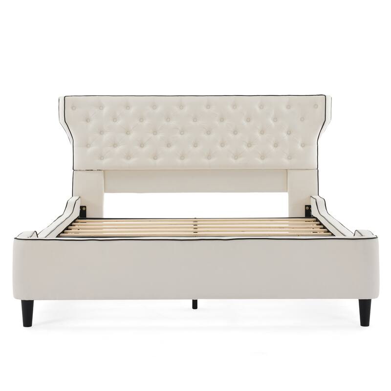 Christopher Knight Home - Aveline Modern Upholstered Platform Bed with Curved Back Headboard and Button Tufted Design